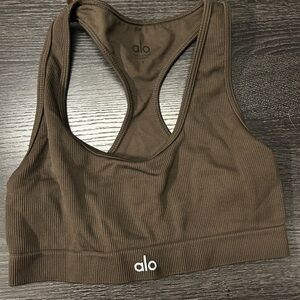 ALO Yoga Chocolate Ribbed Sports Bra